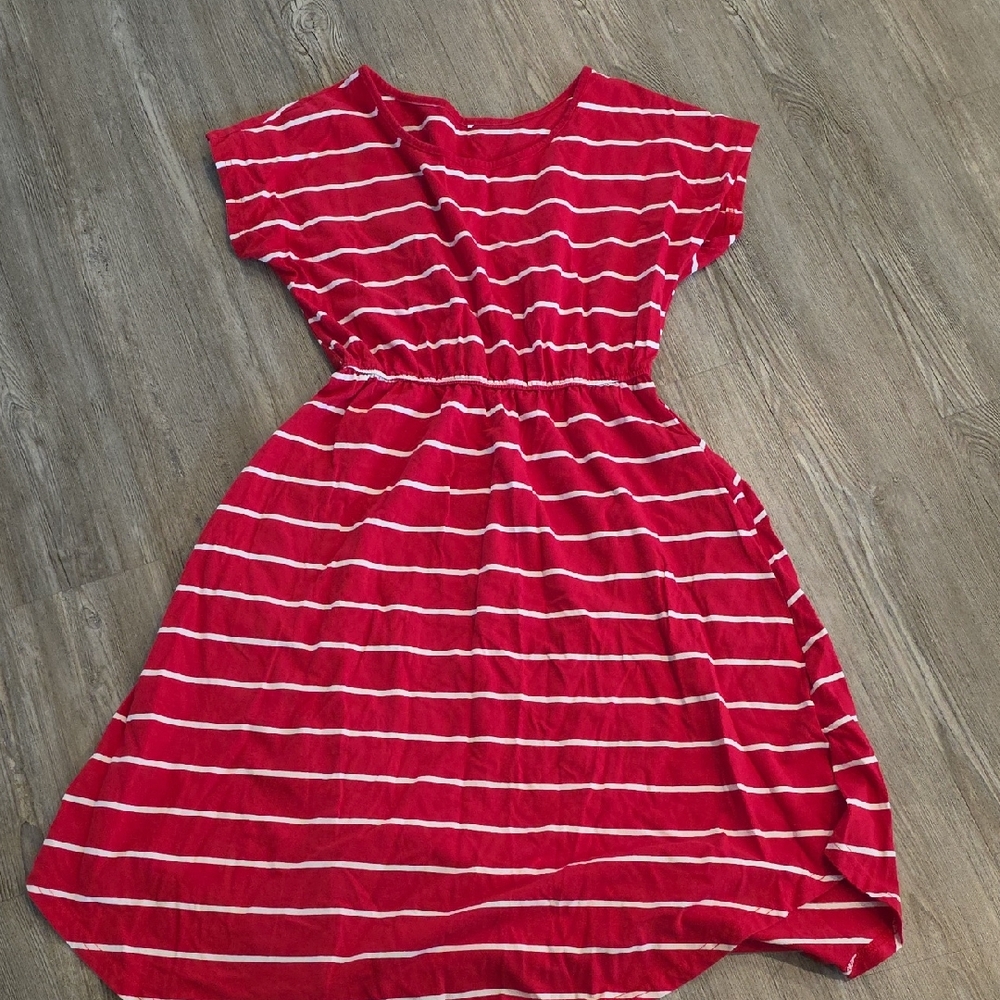 Red & White Striped Casual Dress